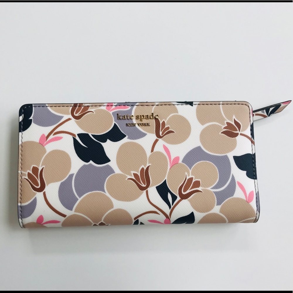 Kate spade Floral Slim Bifold Wallet Purple NEW